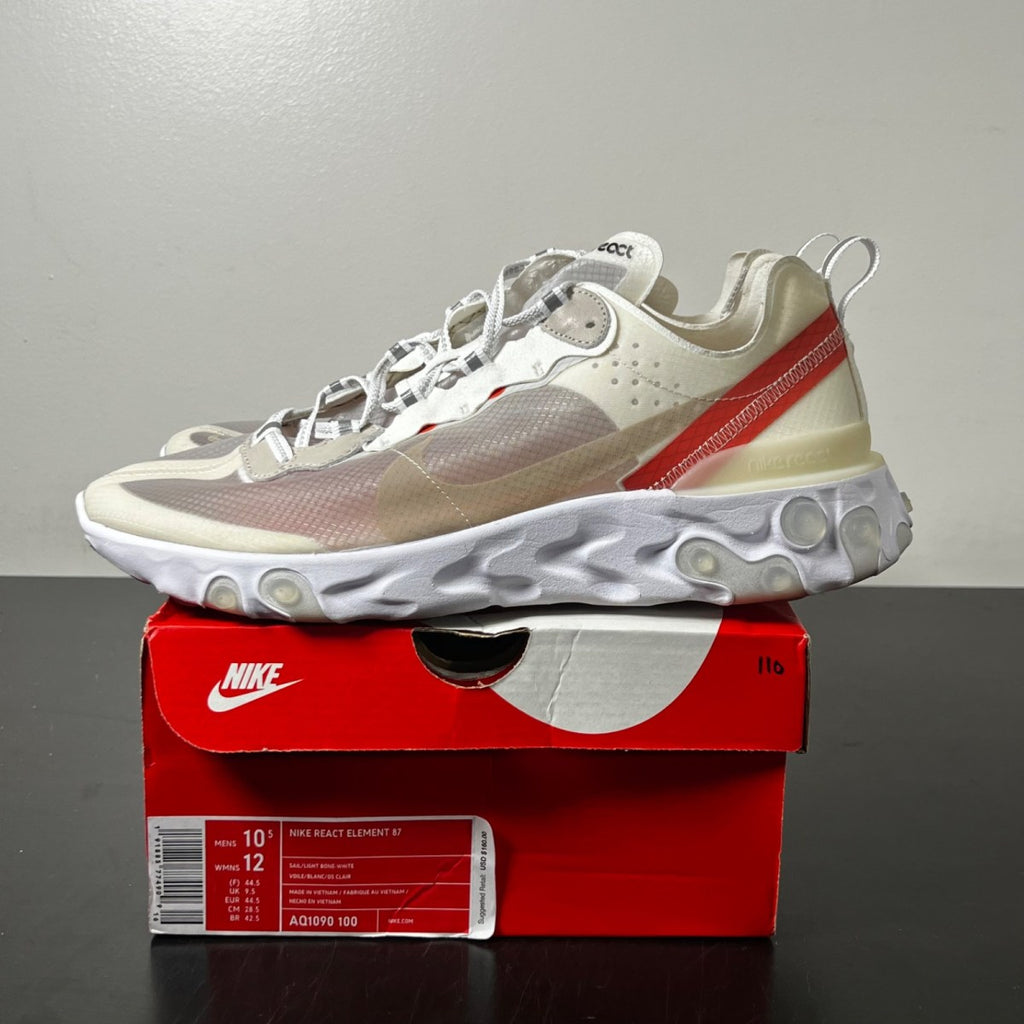 Nike React Element 87 Sail Light Bone 10.5 (Lightly Worn Pre-Owned)NikeSail/Light Bone-White-Rush Orange - Image 3