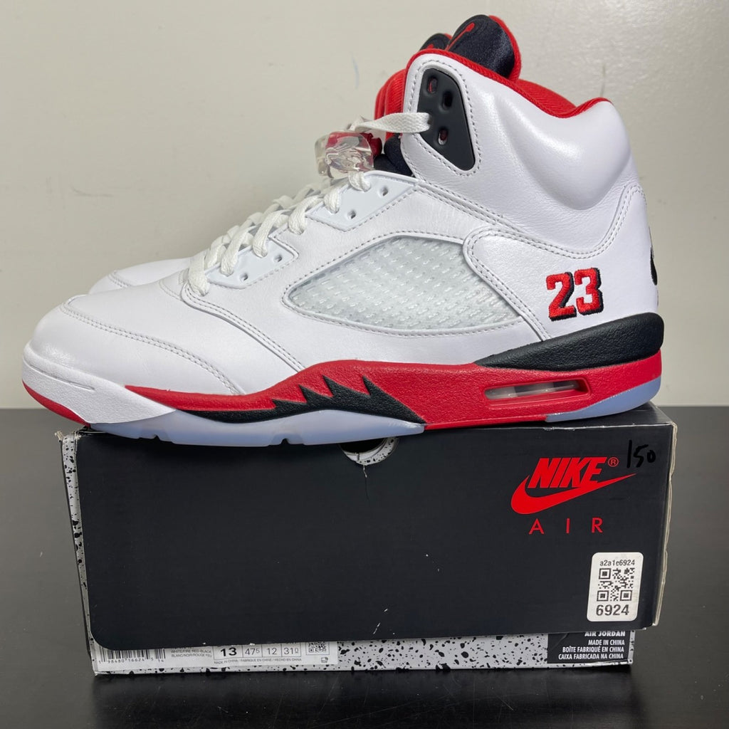 Jordan 5 Retro Fire Red Black Tongue (2025) 13 (Moderately Worn Pre-Owned)JordanWhite/Fire Red/Black - Image 3