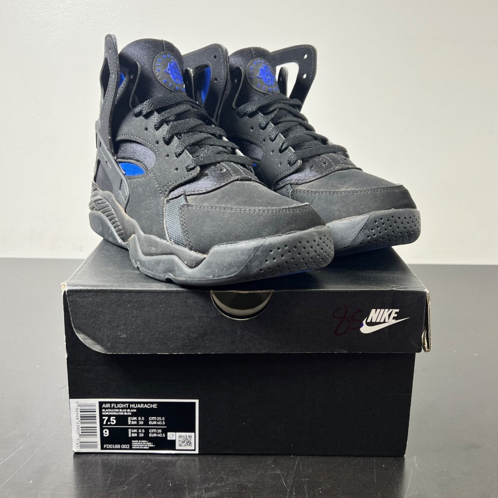 Nike Air Flight Huarache Black Lyon Blue (2024) 7.5 (Moderately Worn Pre-Owned)NikeBlack/Lyon Blue/Black - Image 1