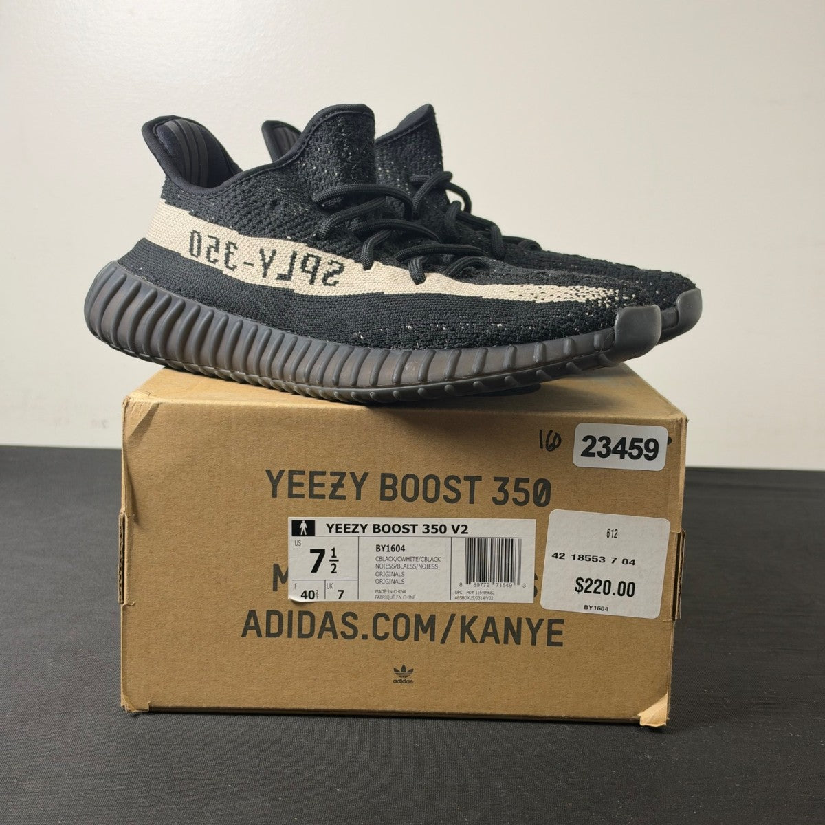 adidas Yeezy Boost 350 V2 Core Black White (Size 7.5) - Image 1