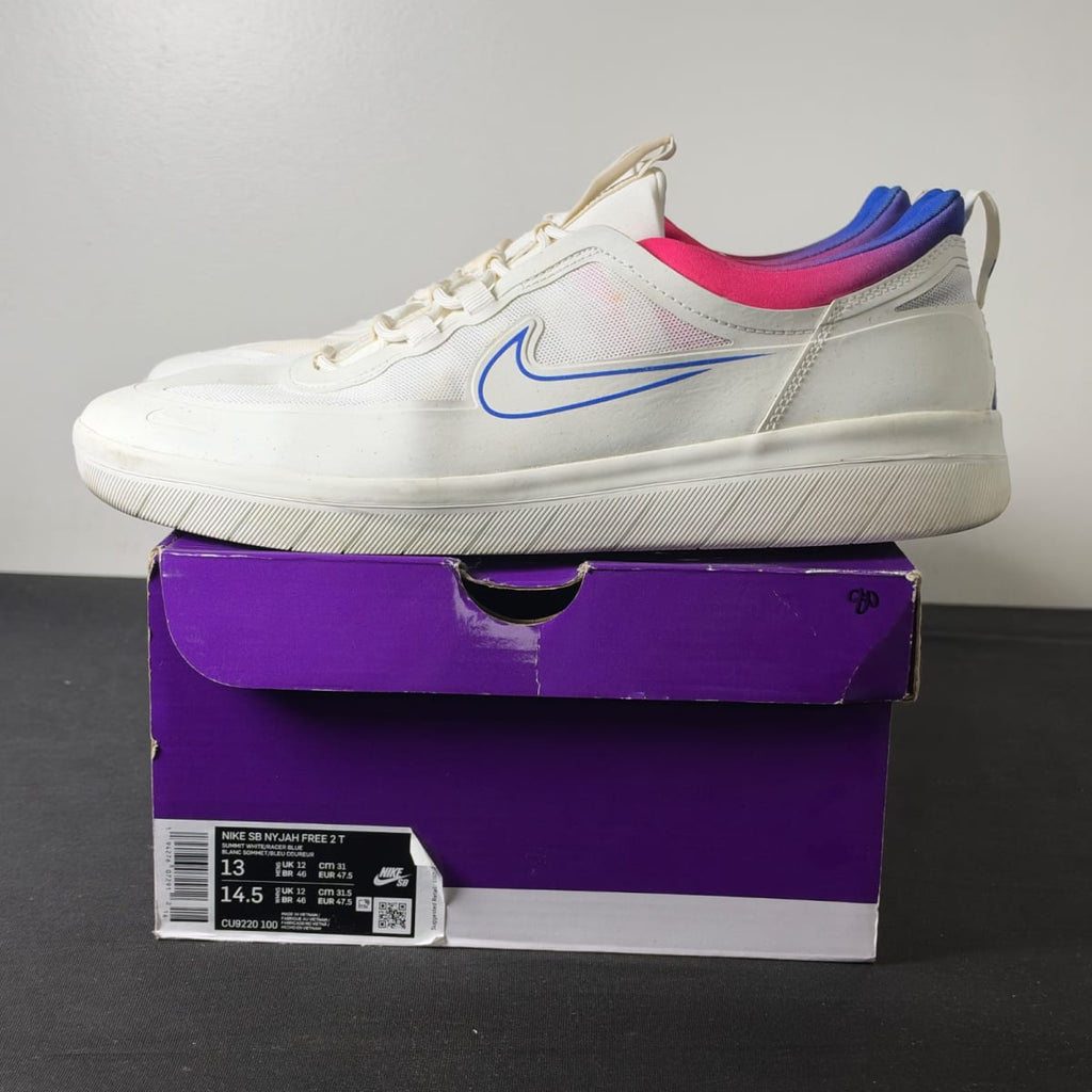 Nike SB Nyjah Free 2 Summit White Pink Blast Racer Blue (Size 13) - aux