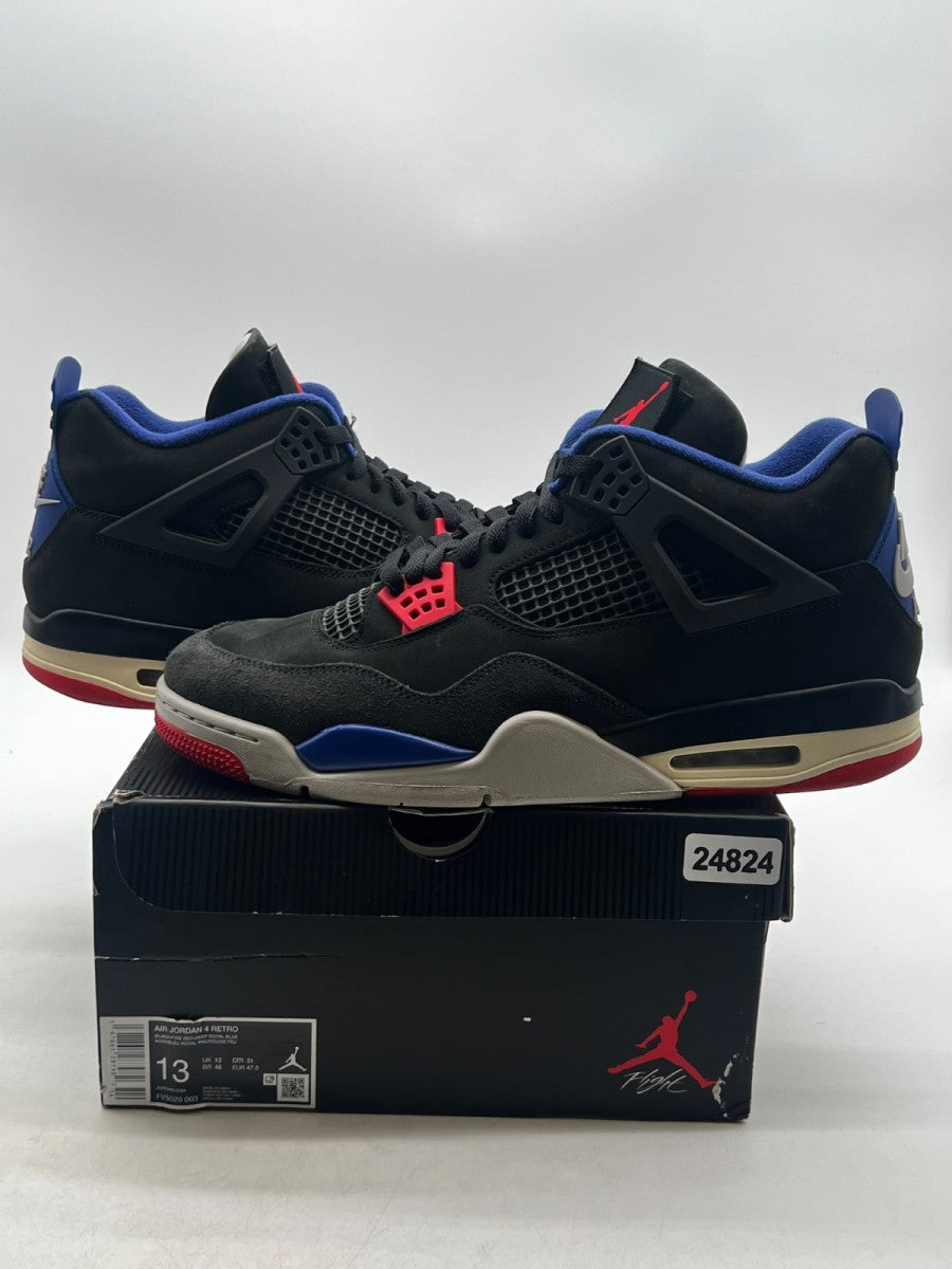 Jordan 4 Retro Rare Air (White Lettering) 13 (Lightly Worn Pre-Owned)JordanBlack/Fire Red/Deep Royal Blue/Dark Smoke Grey/Tech Grey - Image 1