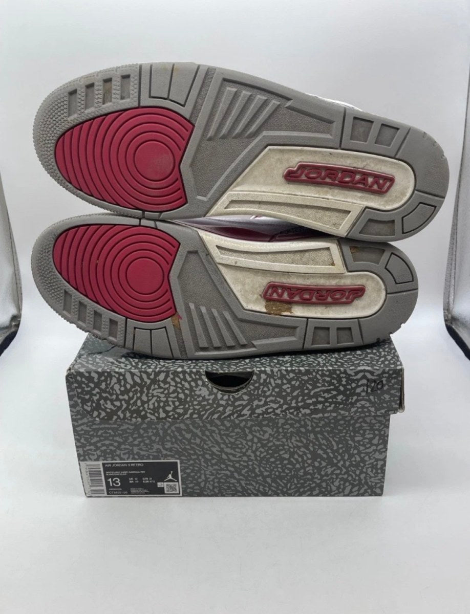 Jordan 3 Retro Cardinal Red 13 (Heavily Worn Pre-Owned)JordanWhite/Light Curry-Cardinal Red-Cement Grey - Image 7