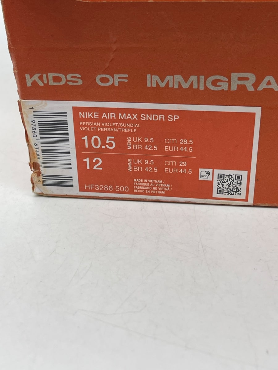 Nike Air Max Sunder SP Kids of Immigrants Sun Down 10.5 (Moderately Worn Pre-Owned)NikePersian Violet/Sundial - Image 9