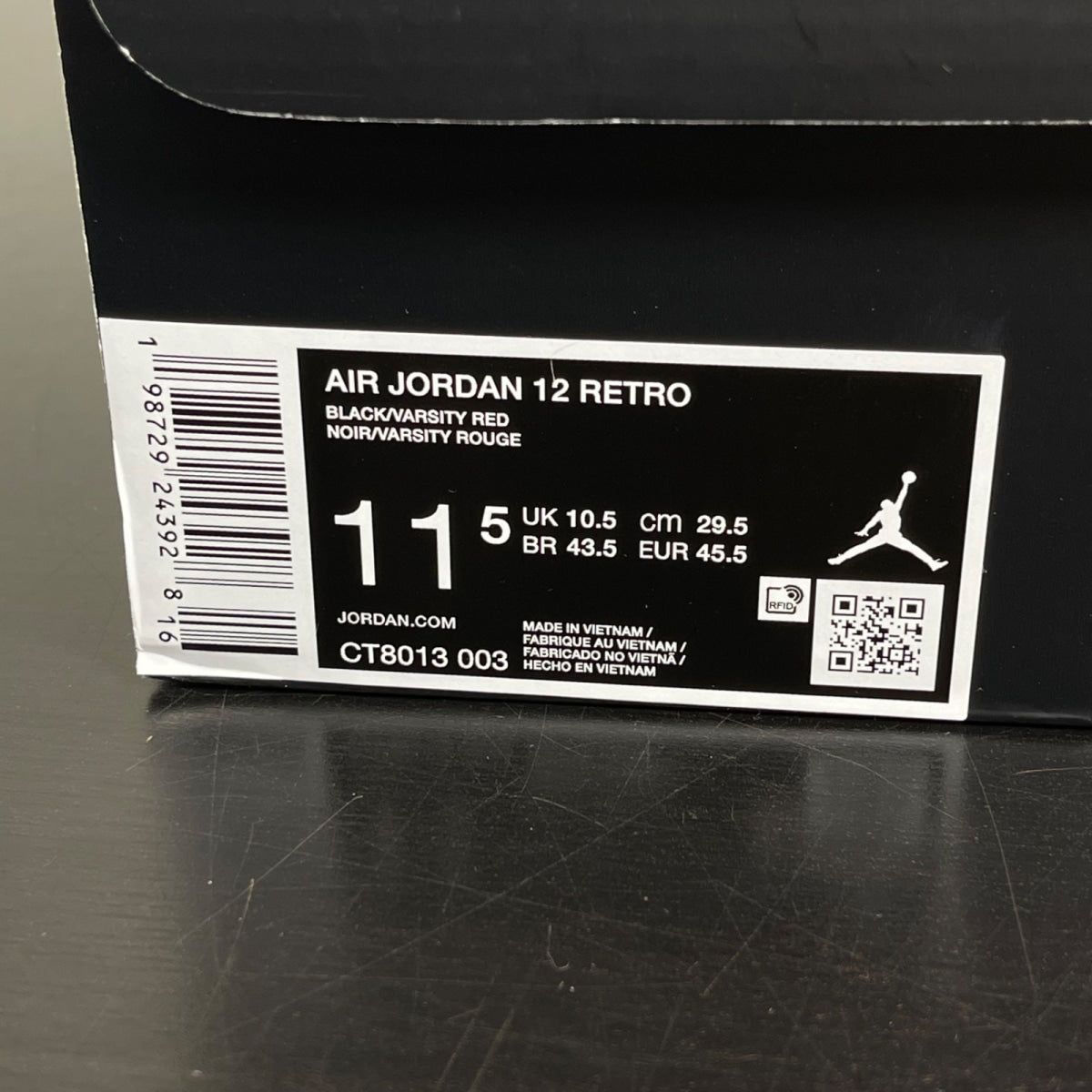 Jordan 12 Retro Bloodline 11.5 (Moderately Worn Pre-Owned)JordanBlack/Black/Varsity Red - Image 7