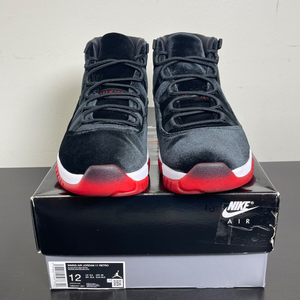 Jordan 11 Retro Bred Velvet (Women's) 12W (Lightly Worn Pre-Owned)JordanBlack/Gym Red/White - Image 2