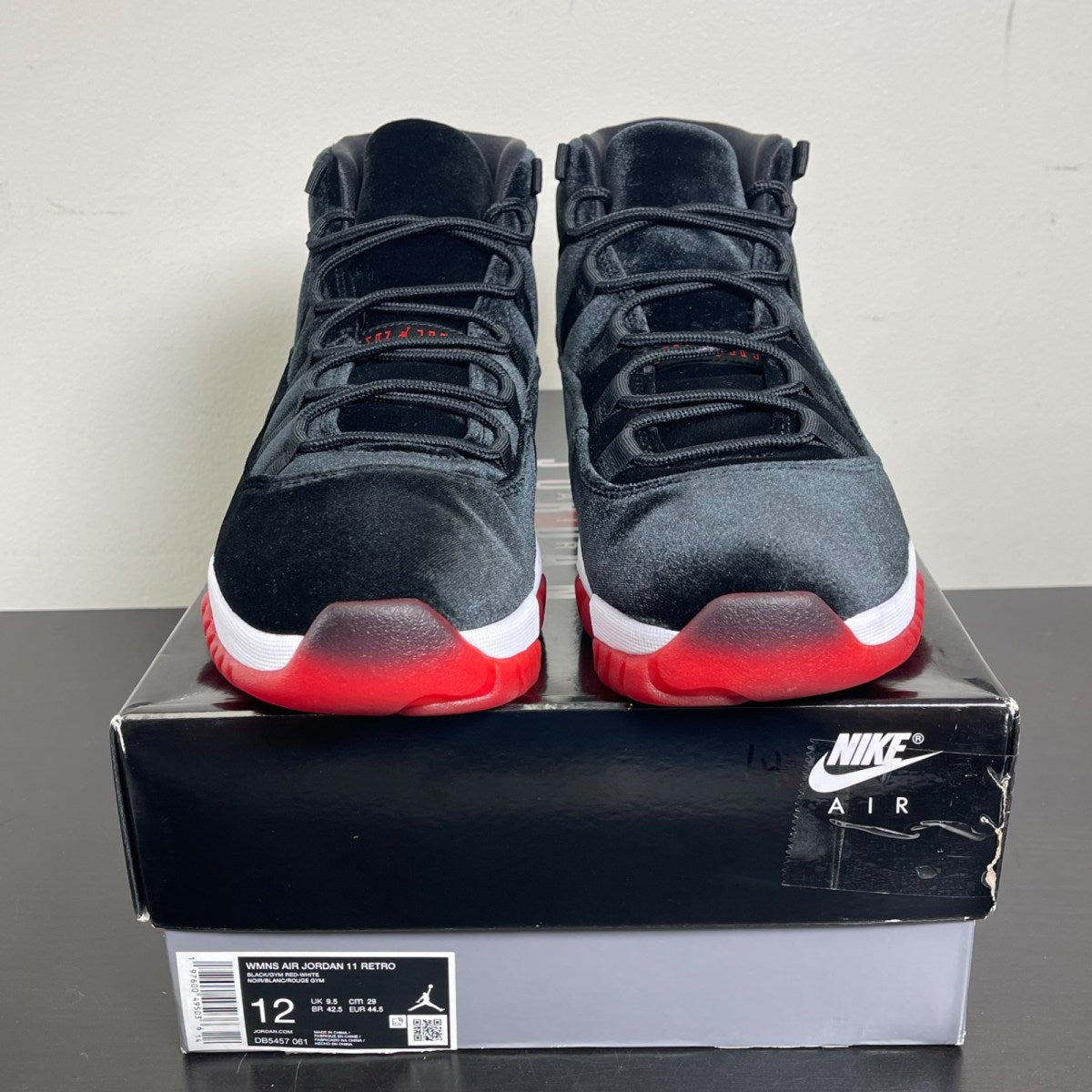 Jordan 11 Retro Bred Velvet (Women's) 12W (Lightly Worn Pre-Owned)JordanBlack/Gym Red/White - Image 2