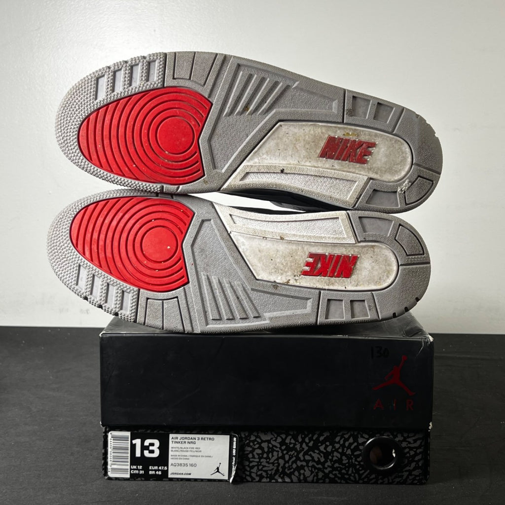 Jordan 3 Retro Tinker Hatfield 13 (Moderately Worn Pre-Owned)JordanWhite/Black-Fire Red-Cement Grey - Image 6