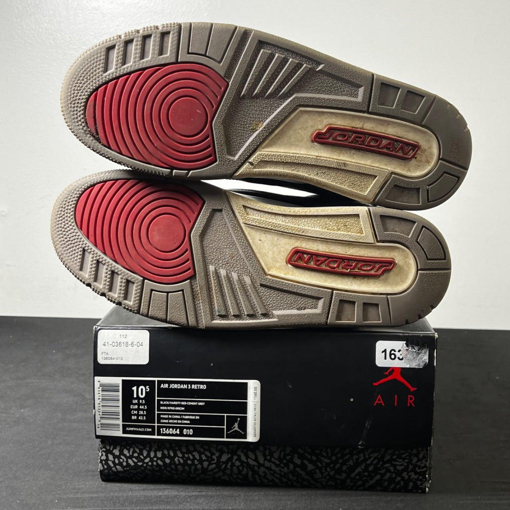 Jordan 3 Retro Black Cement (2011) 10.5 (Heavily Worn Pre-Owned)JordanBlack/Cement Grey-White-Varsity Red - Image 5