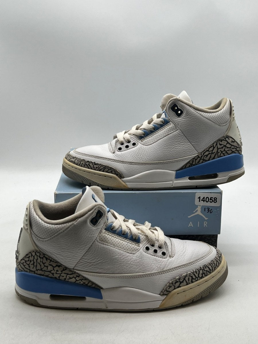 Jordan 3 Retro UNC (2020) 9 (Heavily Worn Pre-Owned)JordanWhite/Valor Blue-Tech Grey - Image 1