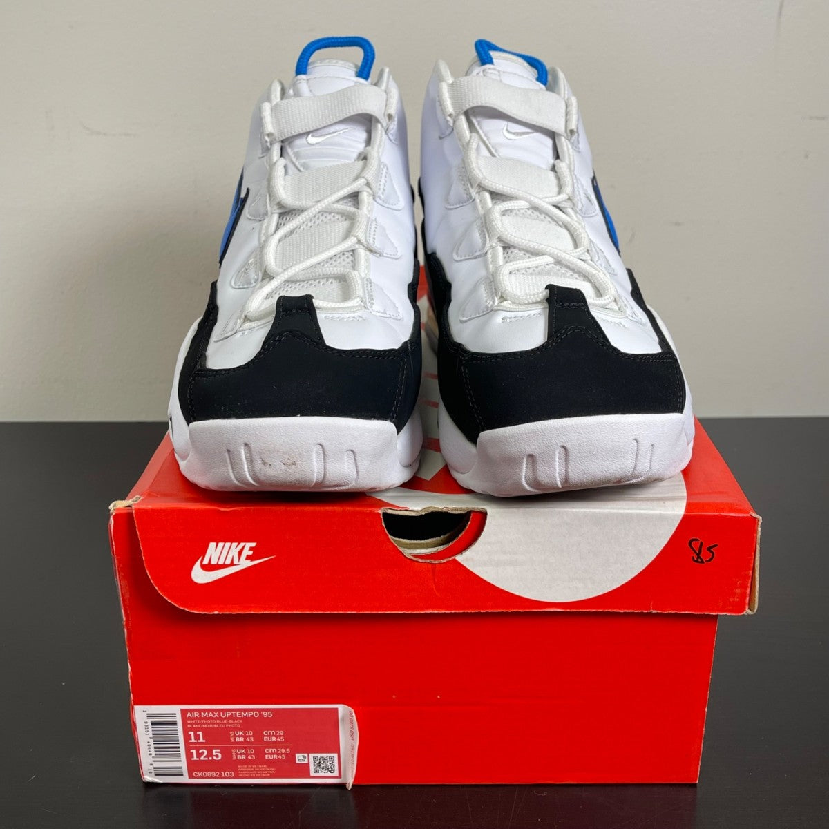 Nike Air Max Uptempo 95 White Photo Blue Black 11 (Moderately Worn Pre-Owned)NikeWhite/Photo Blue-Black - Image 2