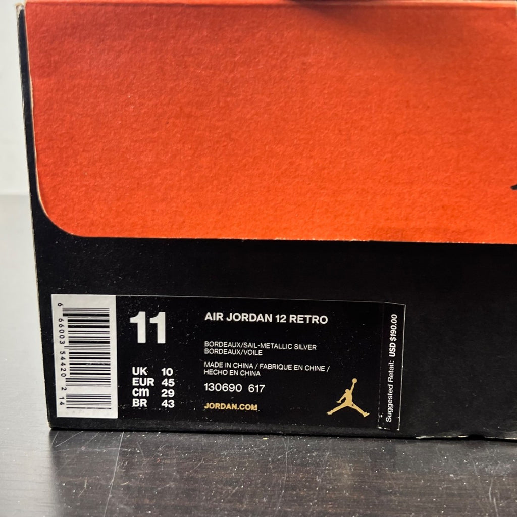 Jordan 12 Retro Bordeaux 11 (Lightly Worn Pre-Owned)JordanBordeaux/Sail-Metallic Silver - Image 5