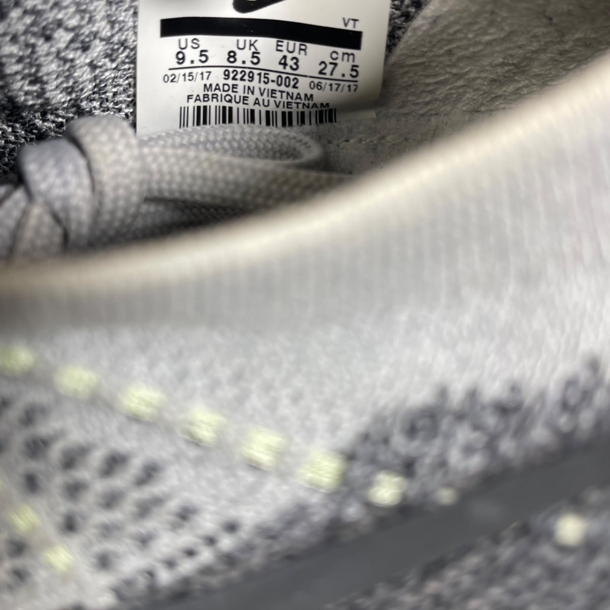 Nike Air VaporMax Grey Neon 9.5 (Moderately Worn Pre-Owned)NikePure Platinum/Anthracite-White-Dark Grey - Image 6