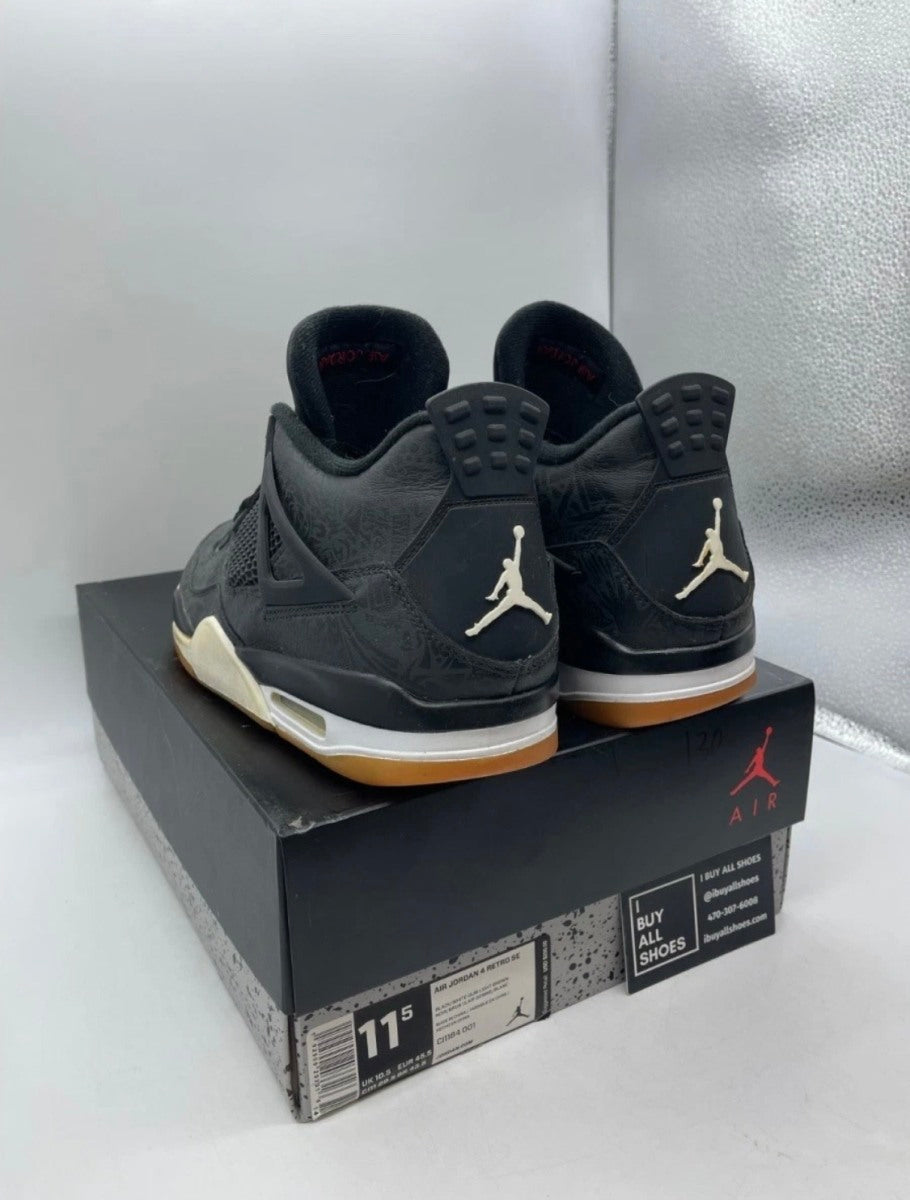 Jordan 4 Retro Laser Black Gum 11.5 (Heavily Worn Pre-Owned)JordanBlack/White-Gum Light Brown-University Red - Image 6