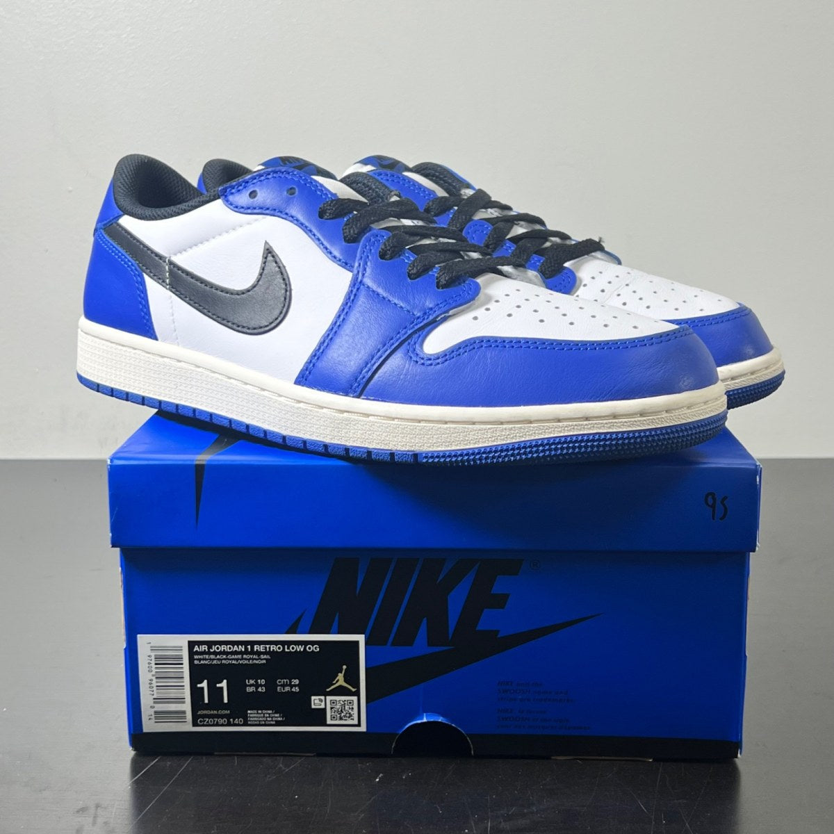 Jordan 1 Retro Low OG Game Royal 11 (Lightly Worn Pre-Owned)JordanWhite/Black/Game Royal - Image 1
