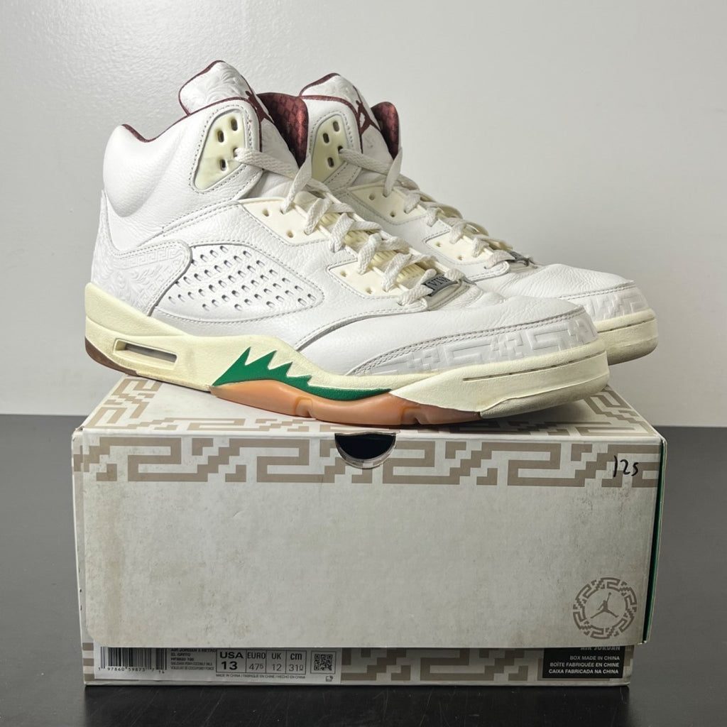 Jordan 5 Retro El Grito Sail 13 (Moderately Worn Pre-Owned)JordanSail/Coconut Milk-Pine Green-Dark Pony - Image 1