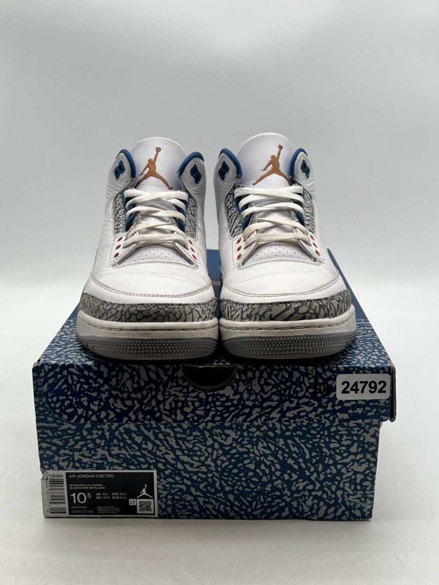 Jordan 3 Retro Wizards 10.5 (Moderately Worn Pre-Owned)JordanWhite/True Blue/Metallic Copper/Cement Grey - Image 2
