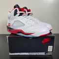Jordan 5 Retro Fire Red Black Tongue (2025) 13 (Moderately Worn Pre-Owned)JordanWhite/Fire Red/Black - Image 1