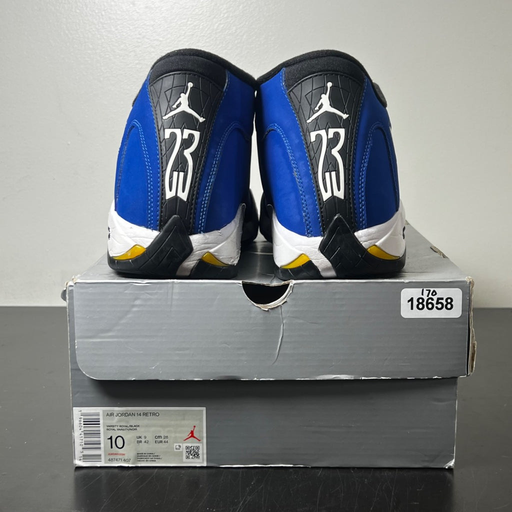 Jordan 14 Retro Laney (2023) 10 (Moderately Worn Pre-Owned)JordanVarsity Royal/Black-Varsity Maize-White - Image 4