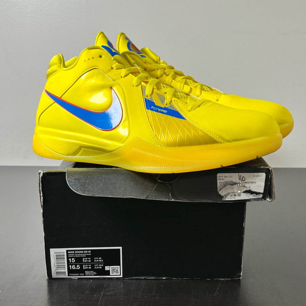 Nike KD 3 Christmas (2023) 15 (Lightly Worn Pre-Owned)NikeVibrant Yellow/Photo Blue-Team Orange - Image 1