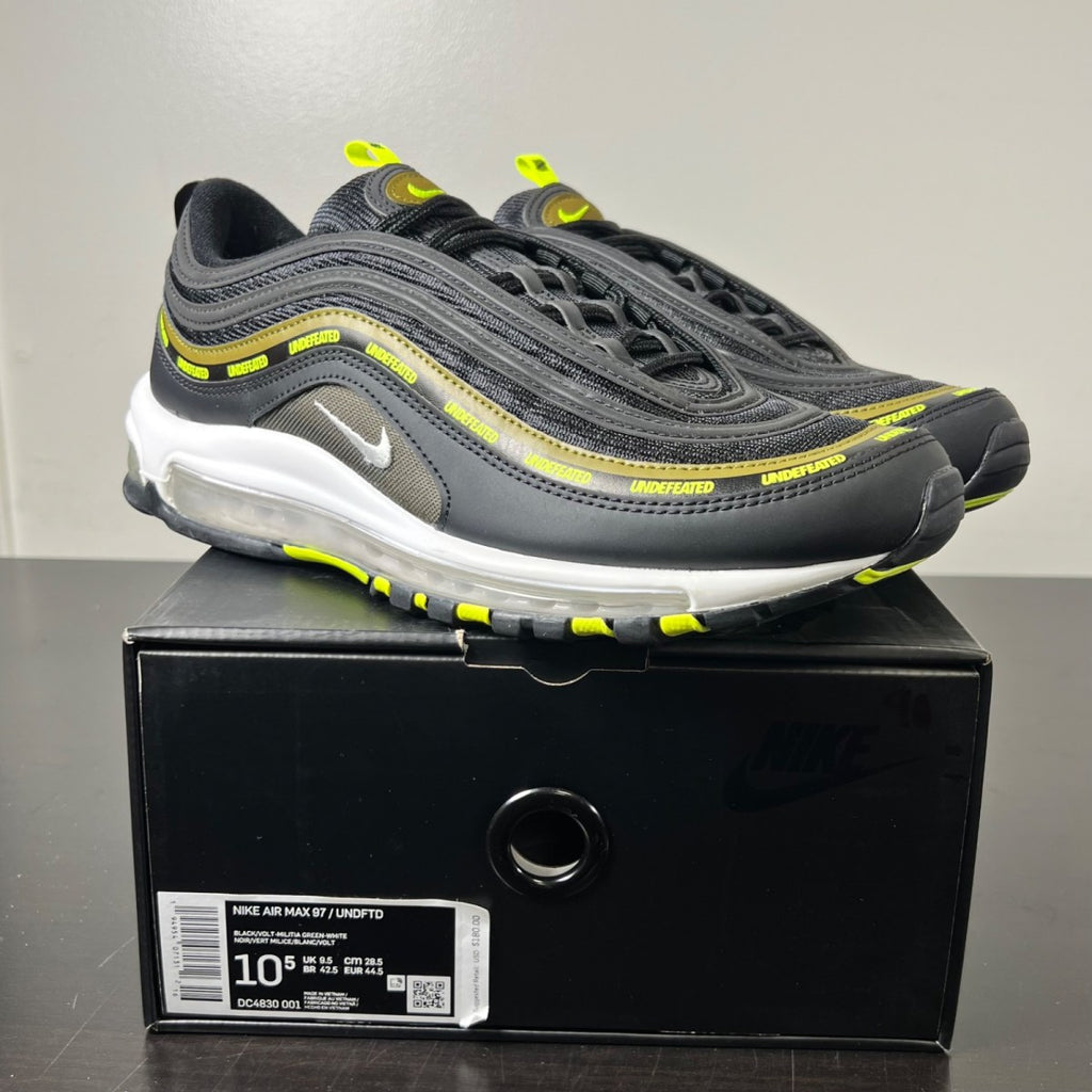 Nike Air Max 97 Undefeated Black Volt 10.5 (Lightly Worn Pre-Owned)NikeBlack/Volt/Militia Green - Image 1
