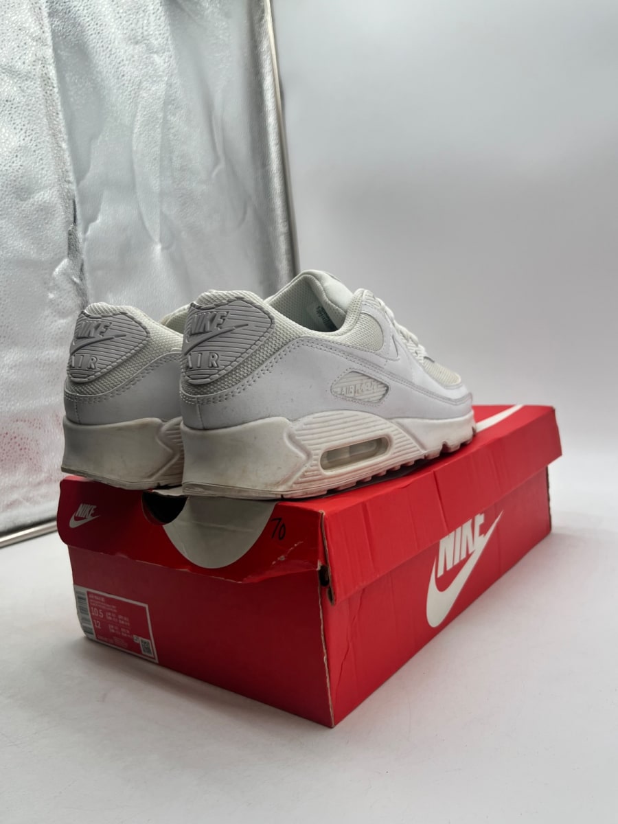 Nike Air Max 90 Recraft Triple White 10.5 (Moderately Worn Pre-Owned) - Image 5