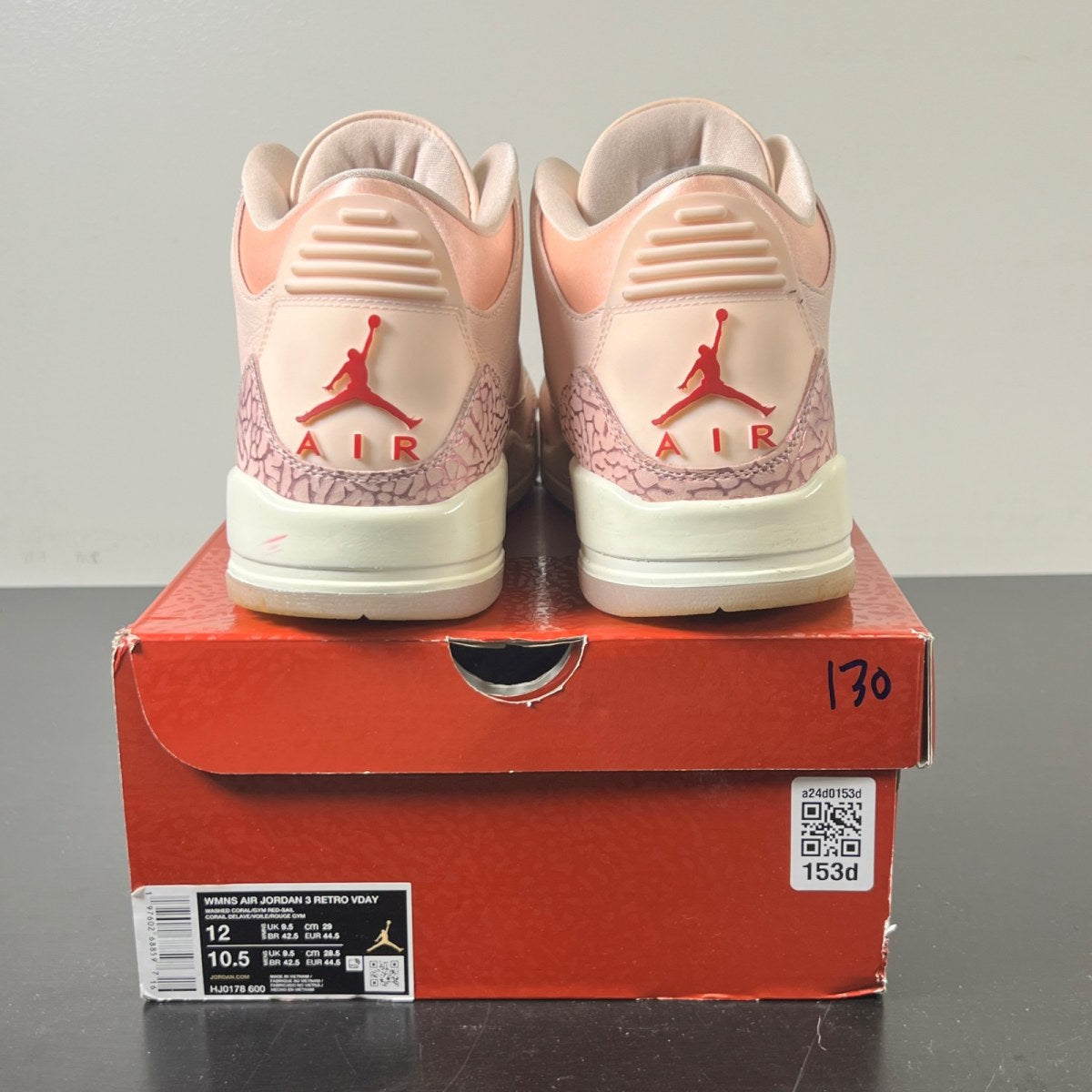Jordan 3 Retro Valentine's Day Treat Yourself (2025) (Women's) 12W (Lightly Worn Pre-Owned)JordanWashed Coral/Gym Red/Sail - Image 4