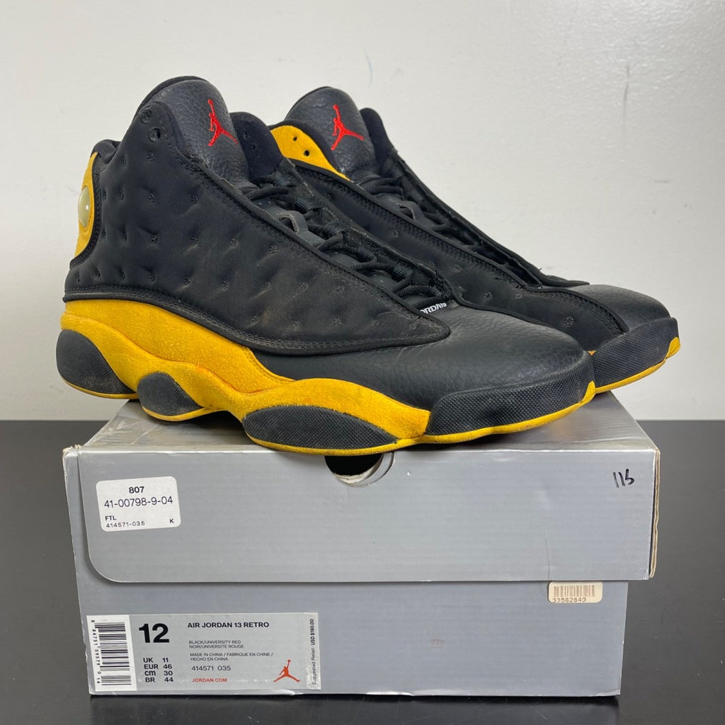 Jordan 13 Retro Carmelo Anthony Class Of 2002 (B-Grade) 12 (Moderately Worn Pre-Owned)JordanBlack/University Red-University Gold - Image 1