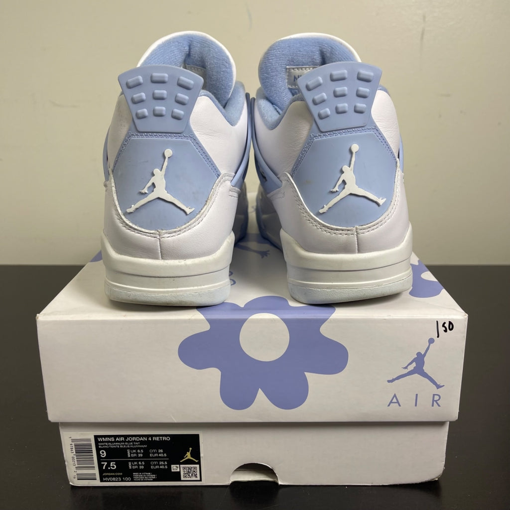 Jordan 4 Retro Forget Me Not (Women's) 9W (Moderately Worn Pre-Owned)JordanWhite/Aluminum-Blue Tint-Oil Green - Image 4