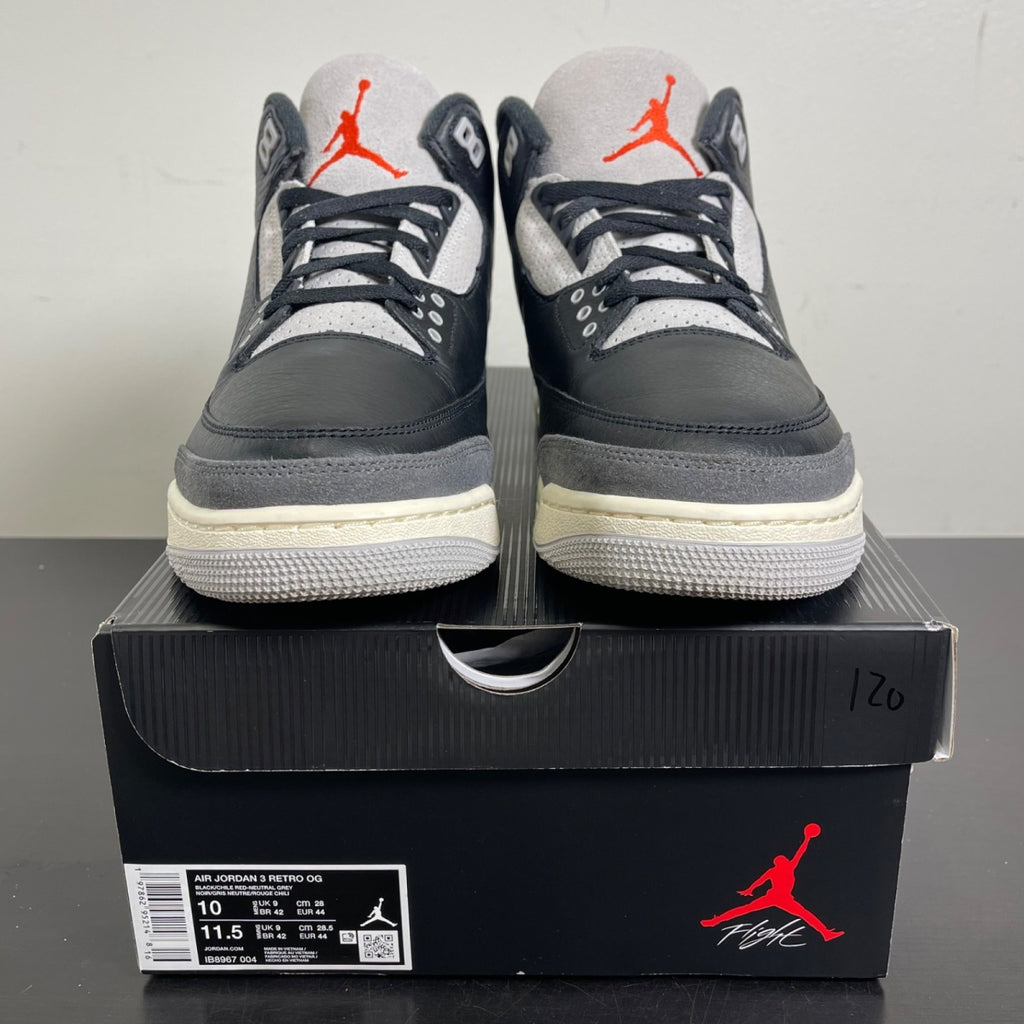 Jordan 3 Retro OG Rare Air 10 (Moderately Worn Pre-Owned)JordanBlack/Chile Red/Neutral Grey/Military Blue/Coconut Milk - Image 2