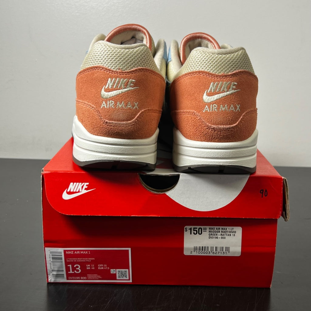 Nike Air Max 1 Light Madder Root Worn Blue 13 (Lightly Worn Pre-Owned)NikeLight Madder Root/Vivid Green-Rattan - Image 5