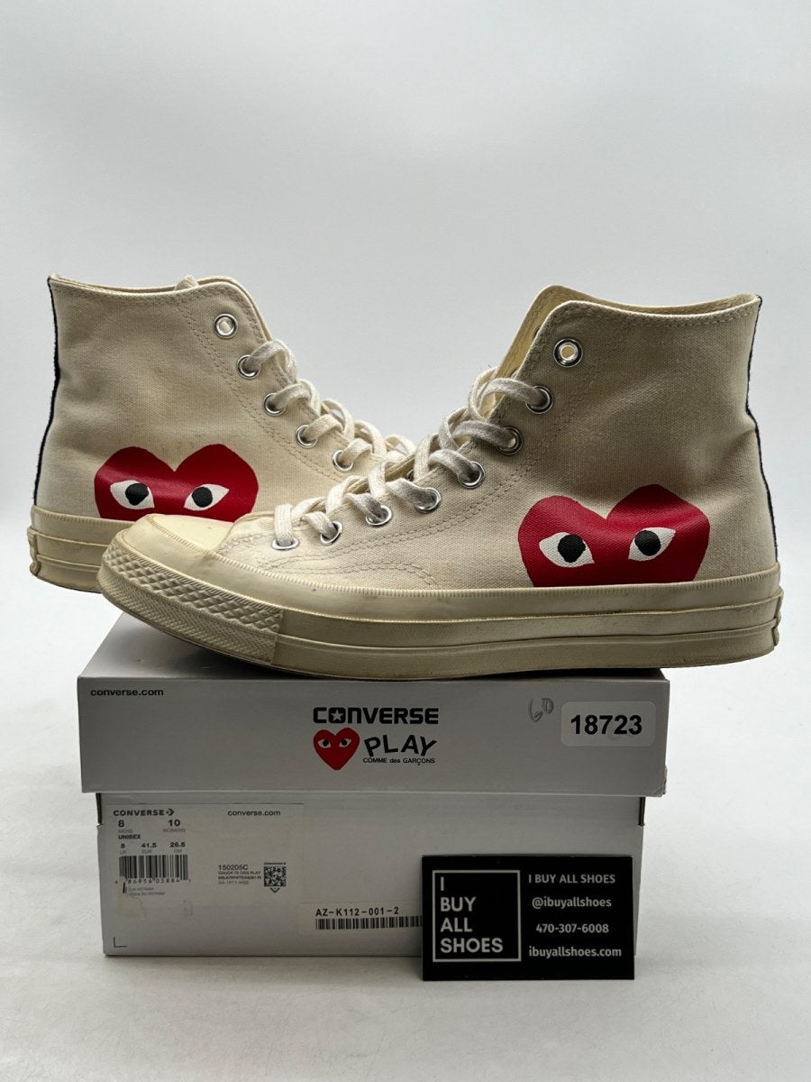 Converse Chuck Taylor All Star 70 Hi Comme des Garcons PLAY White 8 (Heavily Worn Pre-Owned) - Image 1