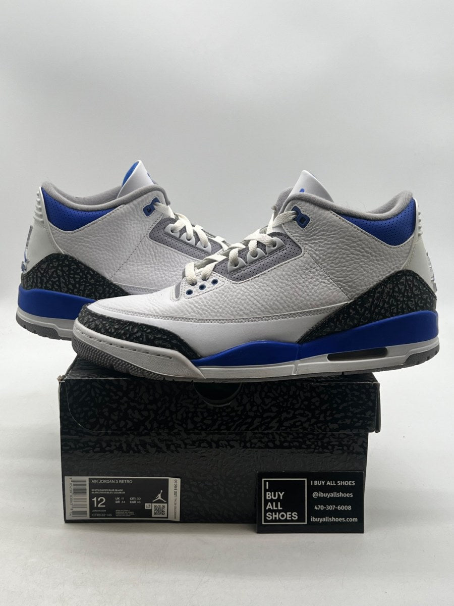 Jordan 3 Retro Racer Blue 12 (Moderately Worn Pre-Owned) - Image 1