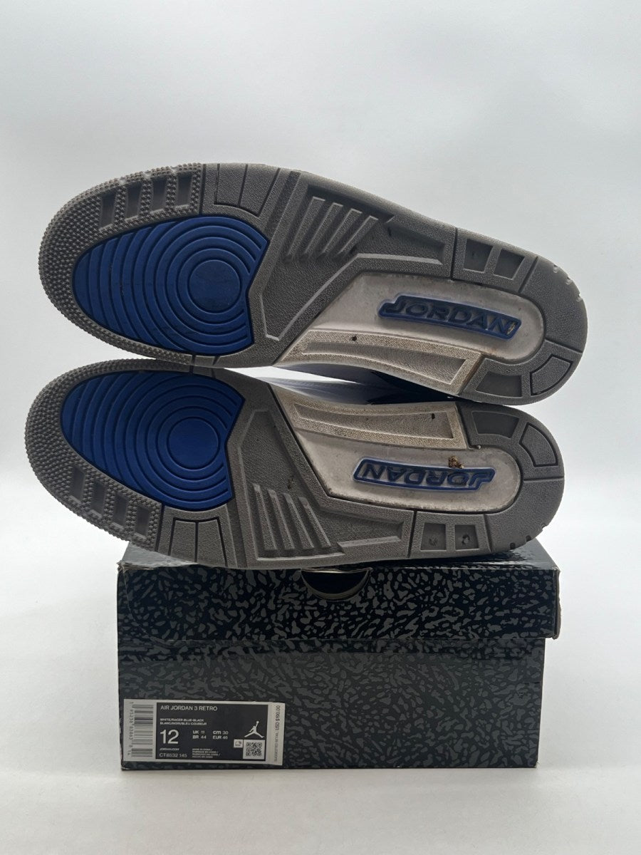 Jordan 3 Retro Racer Blue 12 (Moderately Worn Pre-Owned)JordanWhite/Black-Cement Grey-Racer Blue - Image 8