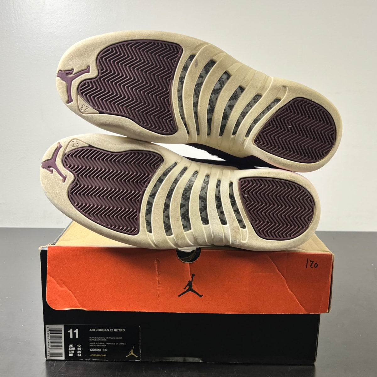 Jordan 12 Retro Bordeaux 11 (Lightly Worn Pre-Owned)JordanBordeaux/Sail-Metallic Silver - Image 6