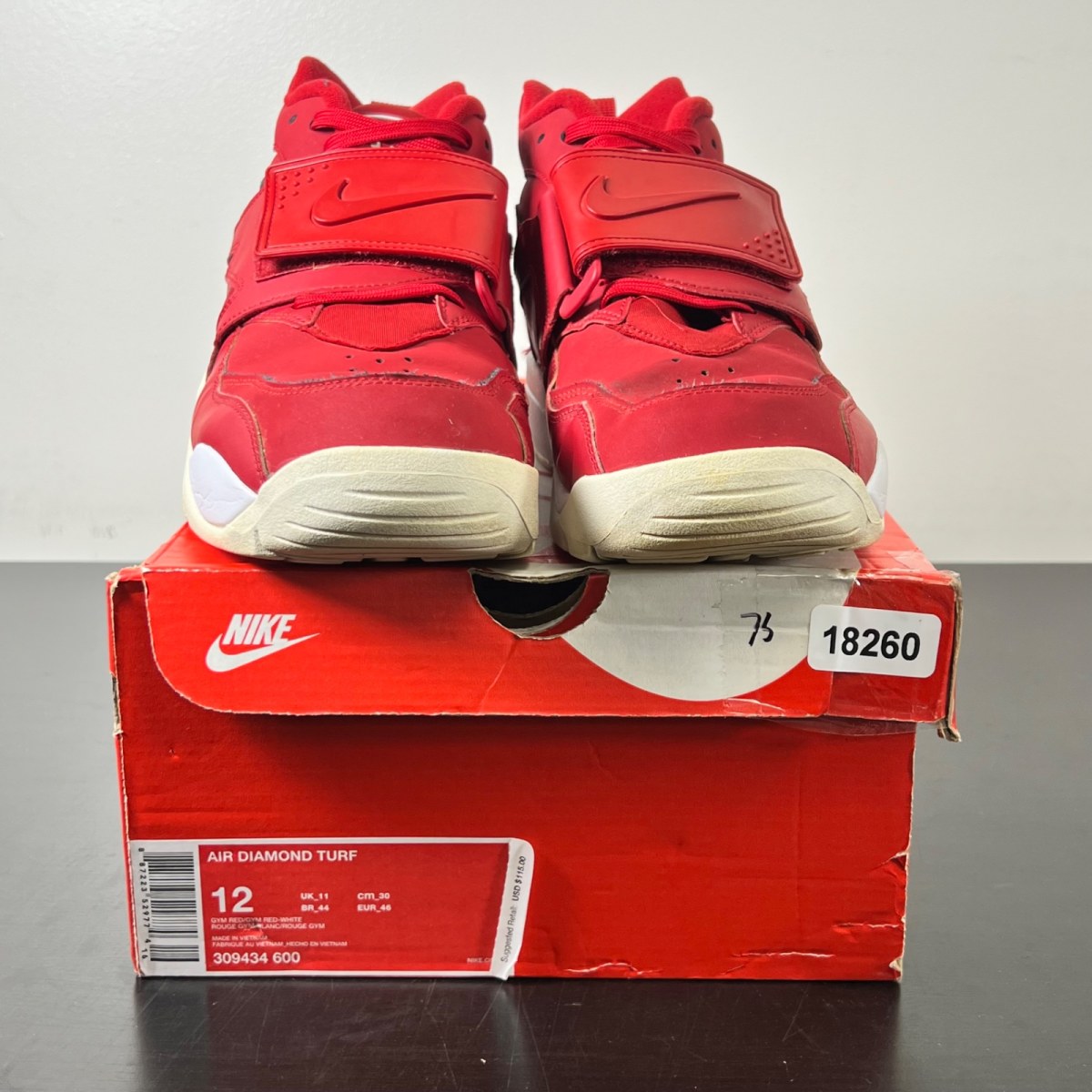 Nike Air Diamond Turf Deion Sanders 12 (Moderately Worn Pre-Owned)NikeGym Red/Gym Red-White - Image 2