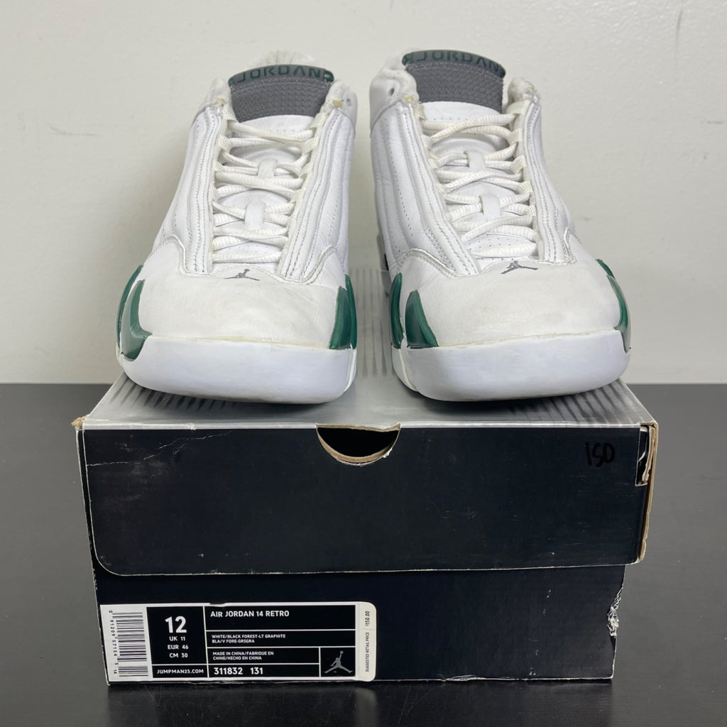 Jordan 14 Retro White Forest Green 12 (Moderately Worn Pre-Owned)JordanWhite/Black-Deep Forest Green-Graphite - Image 2