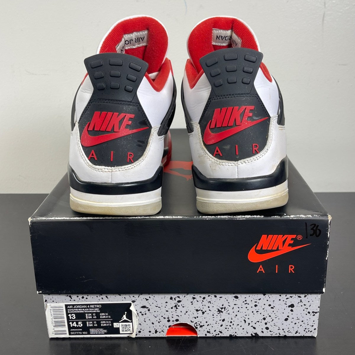 Jordan 4 Retro Fire Red (2020) 13 (Moderately Worn Pre-Owned)JordanWhite/Black-Tech Grey-Fire Red - Image 4