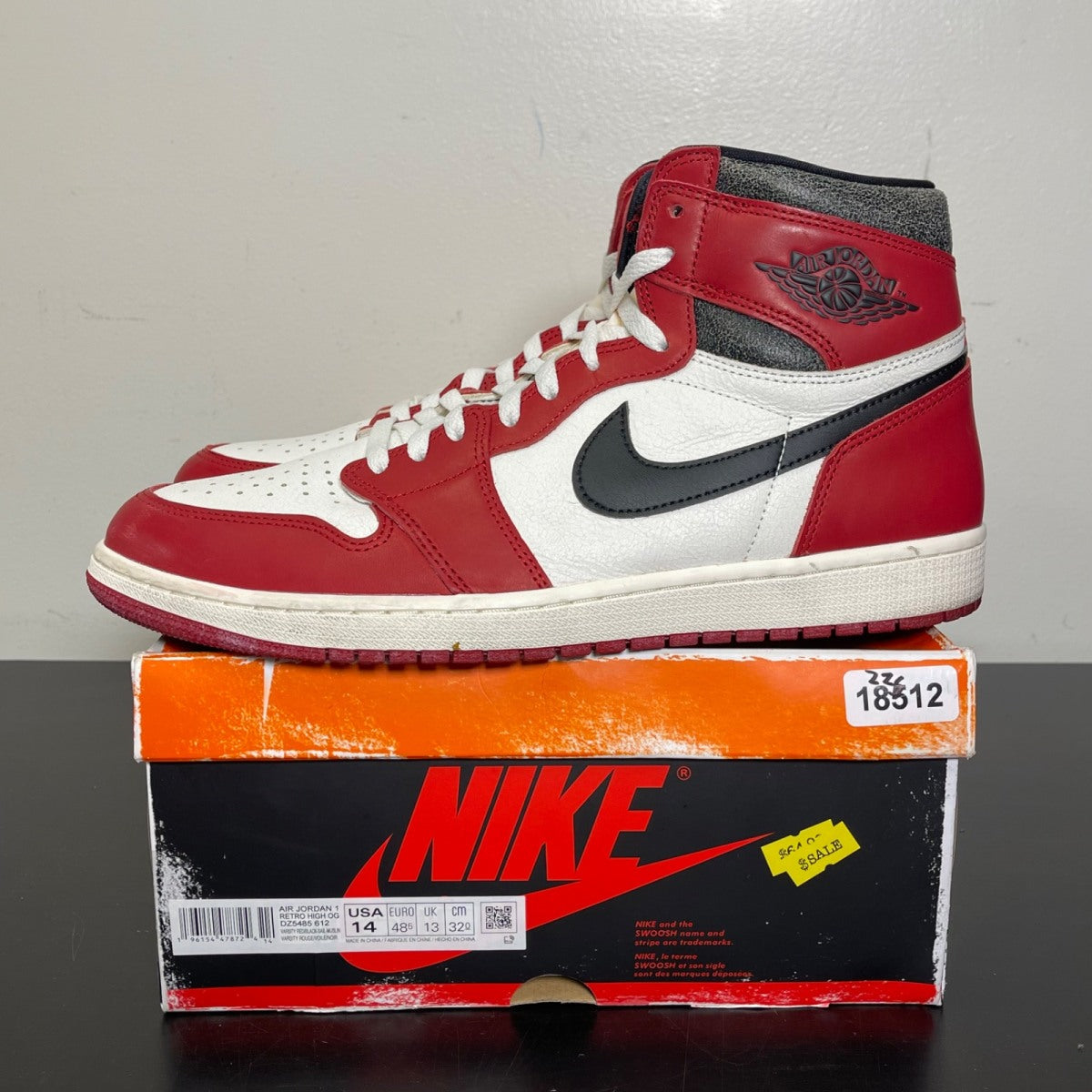 Jordan 1 Retro High OG Chicago Lost and Found 14 (Moderately Worn Pre-Owned)JordanVarsity Red/Black-Sail-Muslin - Image 3