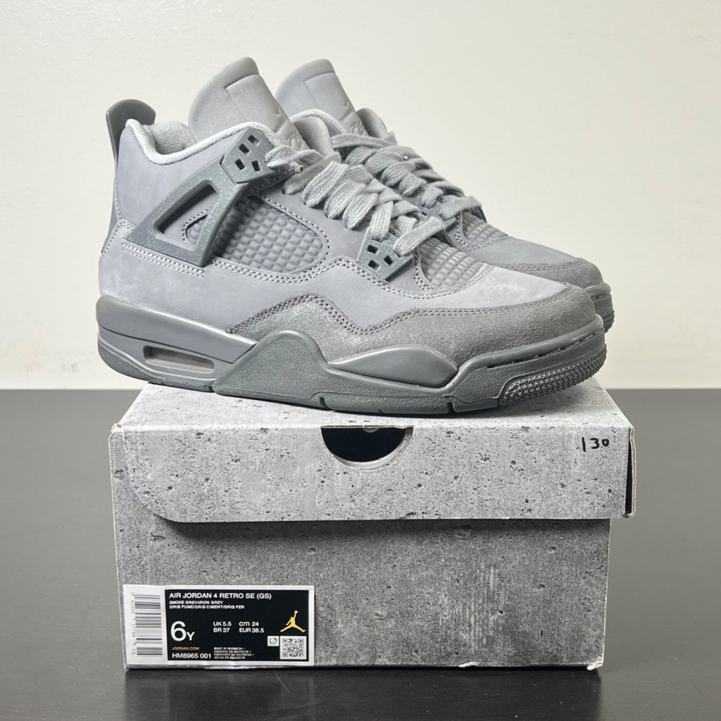 Jordan 4 Retro SE Paris Olympics Wet Cement (GS) 6Y (Lightly Worn Pre-Owned)JordanSmoke Grey/Iron Grey/Cement Grey - Image 1