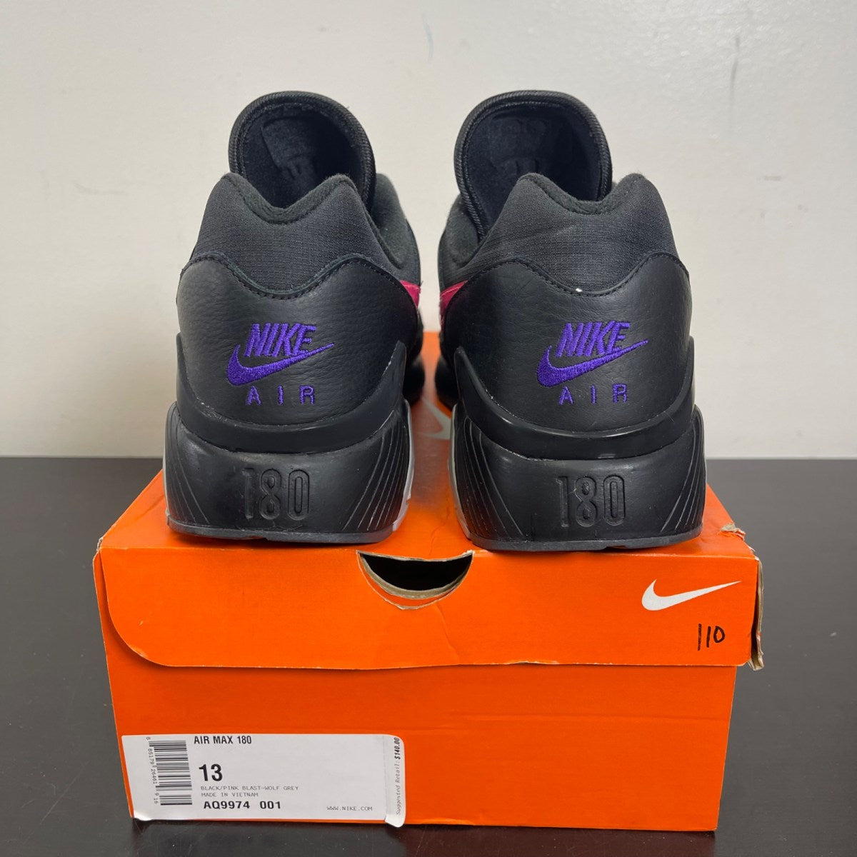 Nike Air Max 180 Black Pink Blast 13 (Moderately Worn Pre-Owned)NikeBlack/Pink Blast-Wolf Grey - Image 4