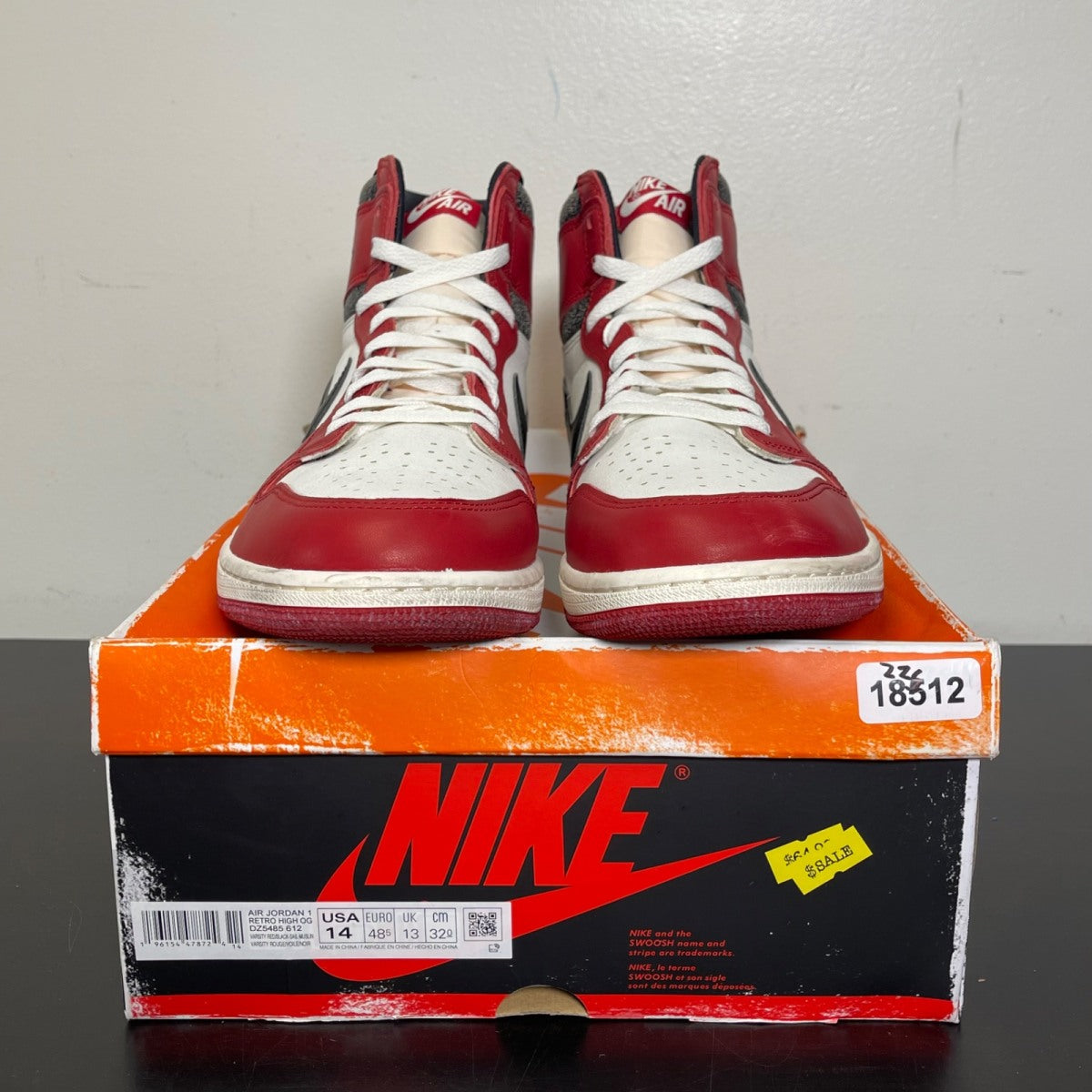 Jordan 1 Retro High OG Chicago Lost and Found 14 (Moderately Worn Pre-Owned)JordanVarsity Red/Black-Sail-Muslin - Image 2