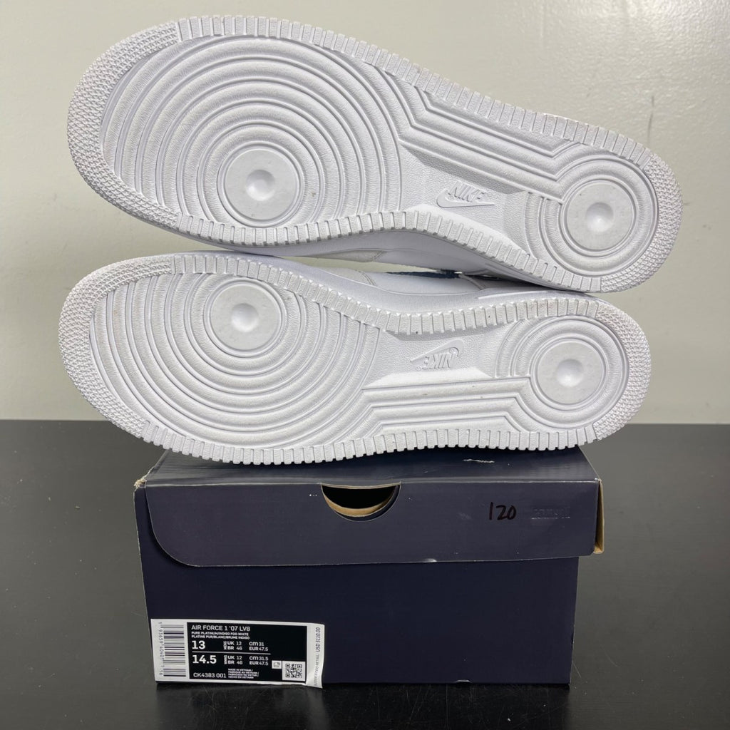 Nike Air Force 1 Low Pure Platinum Indigo Fog 13 (Moderately Worn Pre-Owned)NikePure Platinum/White-Hyper Crimson-Indigo Fog - Image 5