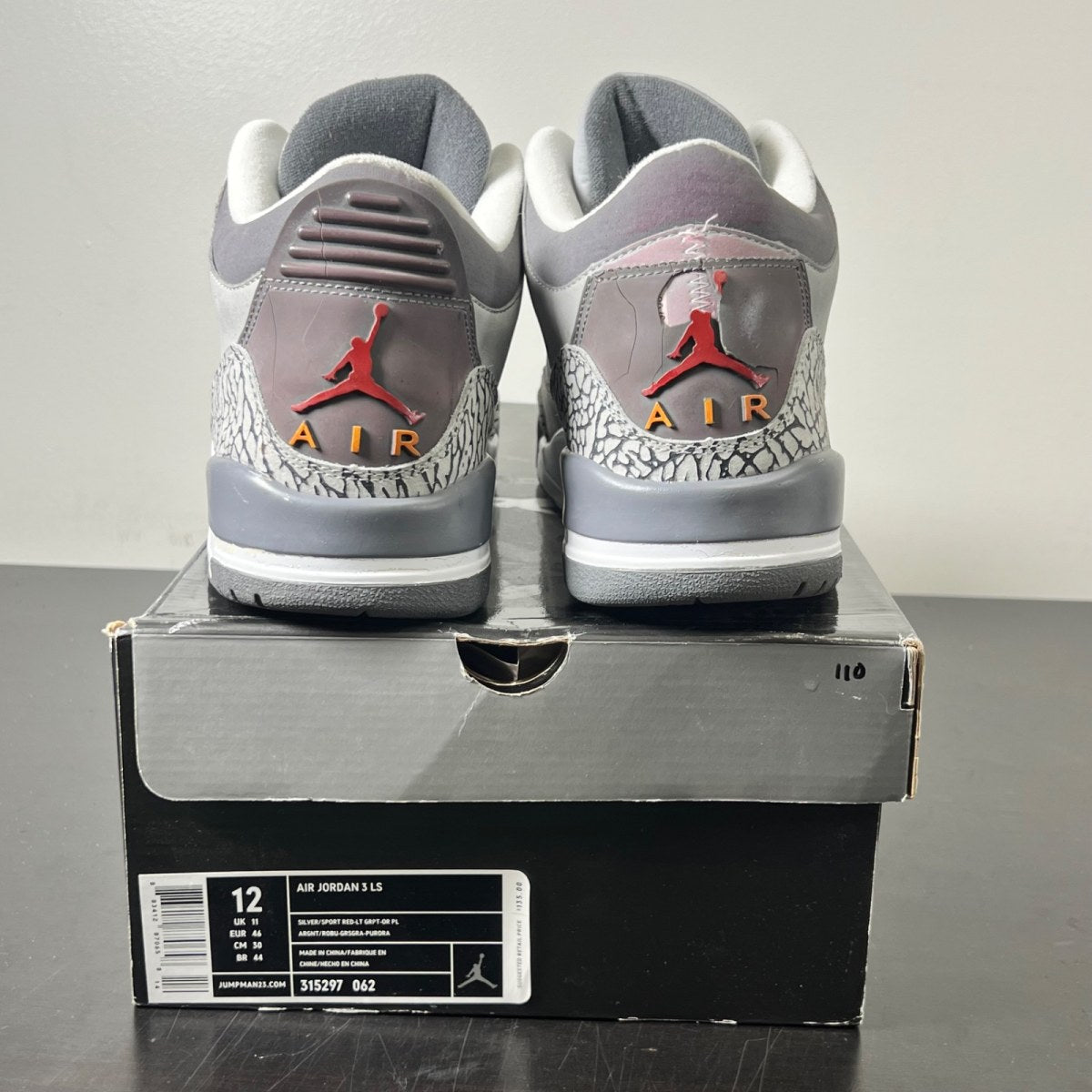 Jordan 3 Retro Cool Grey (2007) 12 (Lightly Worn Pre-Owned)JordanSilver/Sport Red-Light Graphite-Orange Peel - Image 5