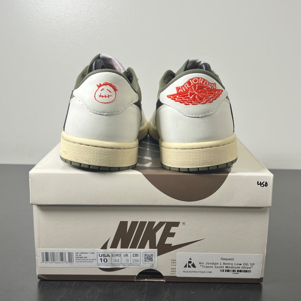 Jordan 1 Retro Low OG SP Travis Scott Medium Olive 10 (Lightly Worn Pre-Owned)JordanMedium Olive/Black/Sail/Muslin - Image 5
