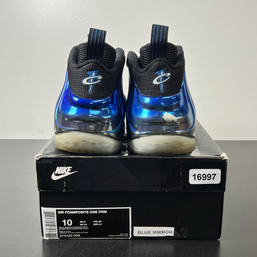 Nike Air Foamposite One Blue Mirror 10 (Moderately Worn Pre-Owned)NikeMetallic Silver/Black-Dark Neon Royal-White - Image 4