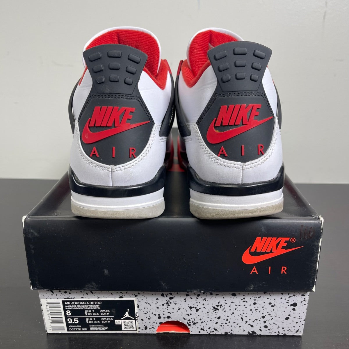 Jordan 4 Retro Fire Red (2020) 8 (Moderately Worn Pre-Owned)JordanWhite/Black-Tech Grey-Fire Red - Image 4
