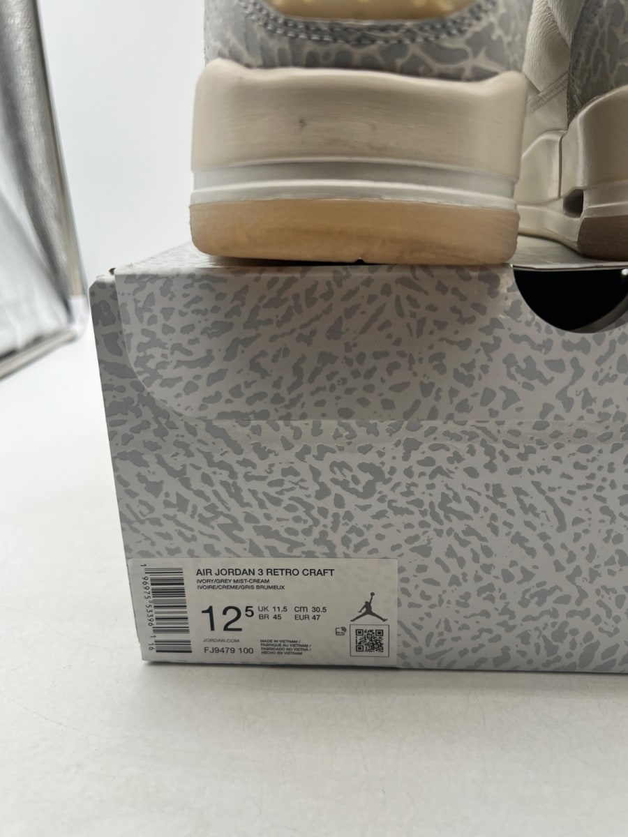 Jordan 3 Retro Craft Ivory 12.5 (Moderately Worn Pre-Owned)JordanIvory/Grey Mist/Cream - Image 7