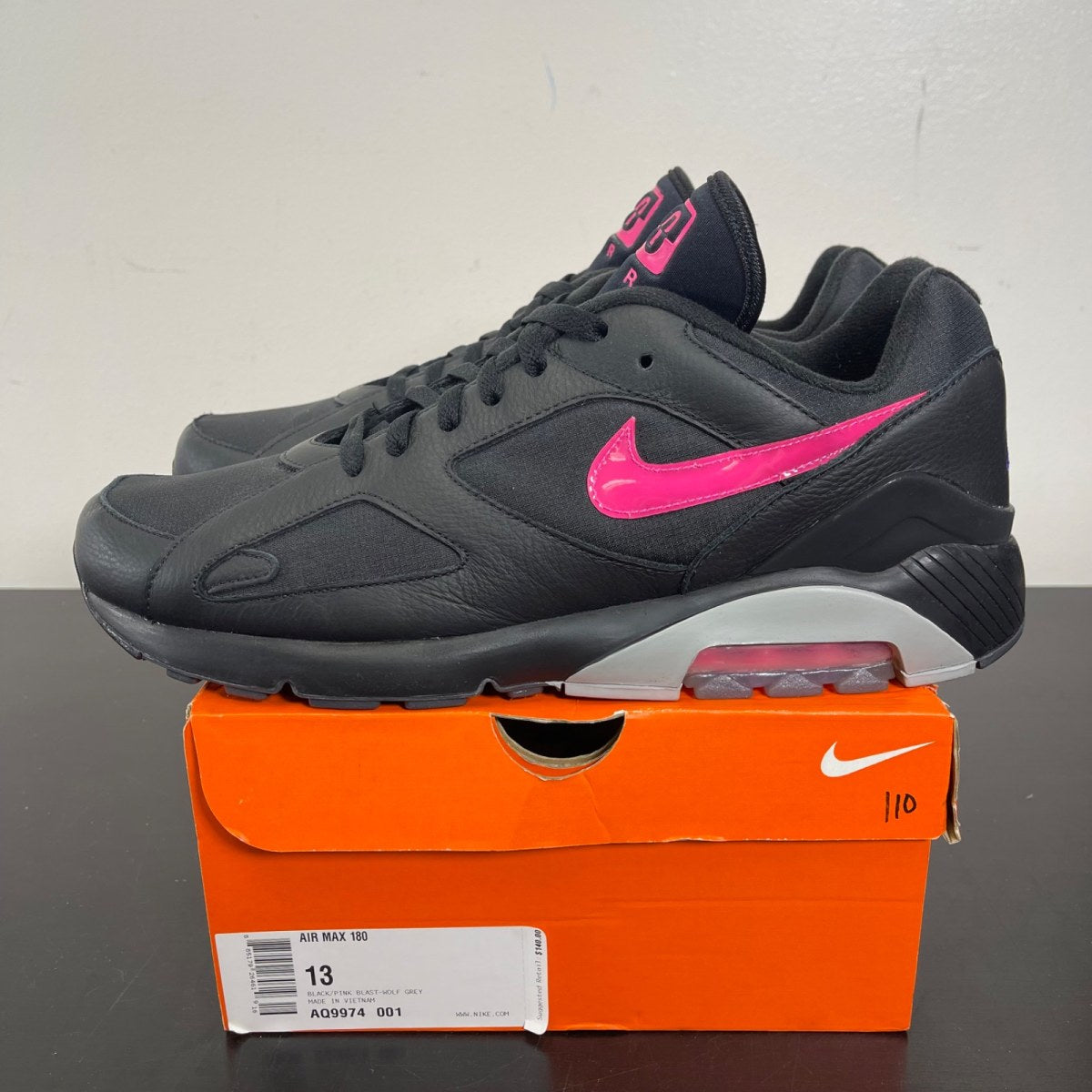 Nike Air Max 180 Black Pink Blast 13 (Moderately Worn Pre-Owned)NikeBlack/Pink Blast-Wolf Grey - Image 3