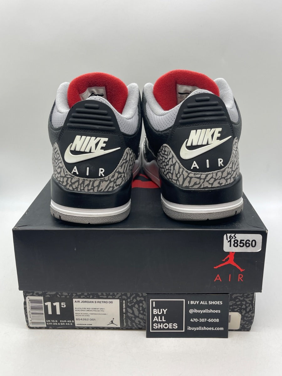 Jordan 3 Retro Black Cement (2018) 11.5 (Moderately Worn Pre-Owned) - Image 3